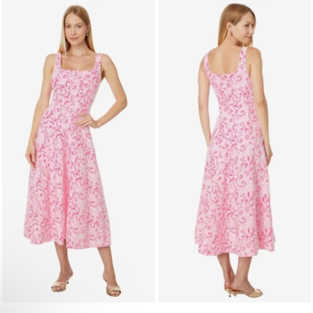 Lilly Pulitzer Calina Linen Midi Dress Pink Size 14 NWT